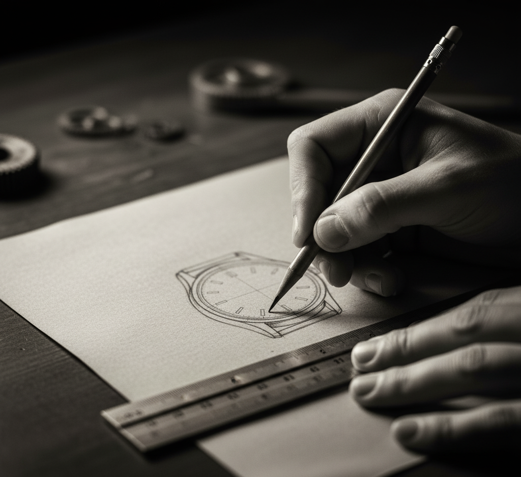 Desenho de um relógio com a mão