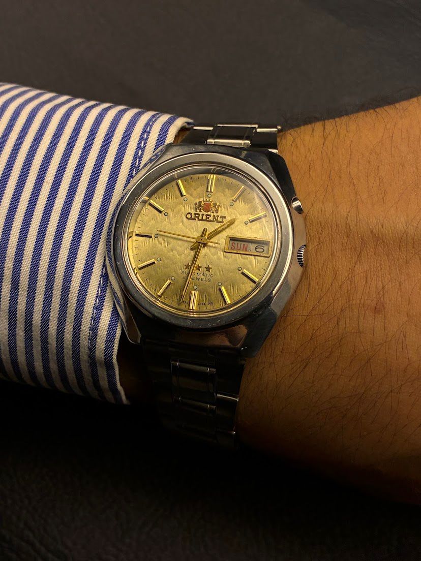 Orient 3 Estrelas Champanhe - No Pulso